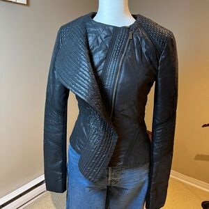 BCBGMaxAzria Black Quilted Asymmetrical Zip Jacket Dylan